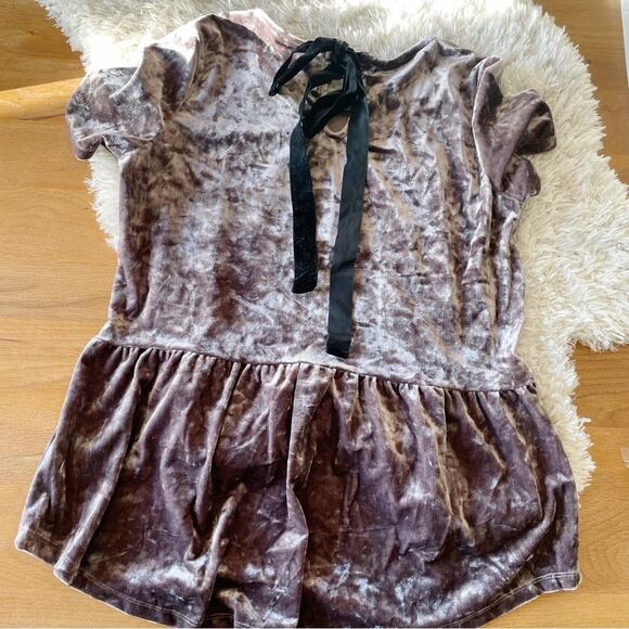 Pleione velvet style tie back peplum blouse womens size medium N dark neutral - Picture 3 of 5